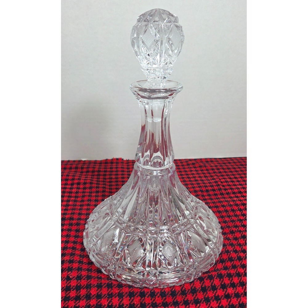 Vintage Toscany Lead Crystal Ships Decanter Hand Cut Diamond Pattern w/Stopper